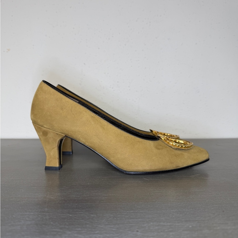 Karl Lagerfeld Vintage Slip On Suede Kitten Heels  Made  In France Size 7 2A - Picture 2 of 11